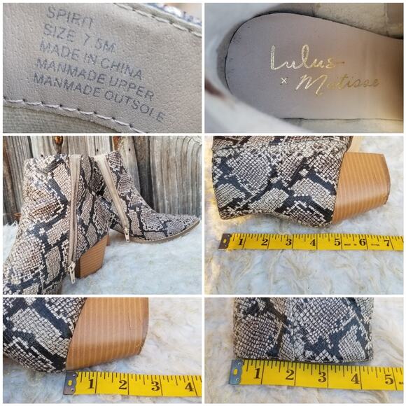 Snake Print Zip Ankle Boots Lulus x Matisse Spirit Size 7.5 Tan Synthetic Bootie - Picture 1 of 14